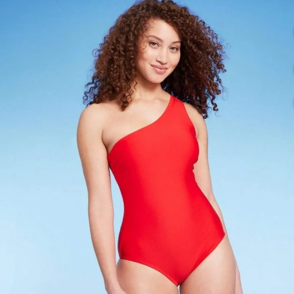 Kona Sol Women's One Shoulder Swimsuit Red (M) Coverage with Tummy Control ☀️🌈